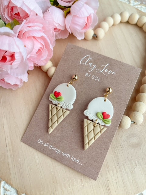 Ice Cream Cone Earrings- "Where Love Resides" Valentine's Day Collection
