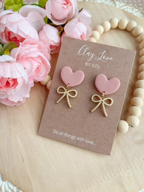 Heart with Pearly Bow Dangles