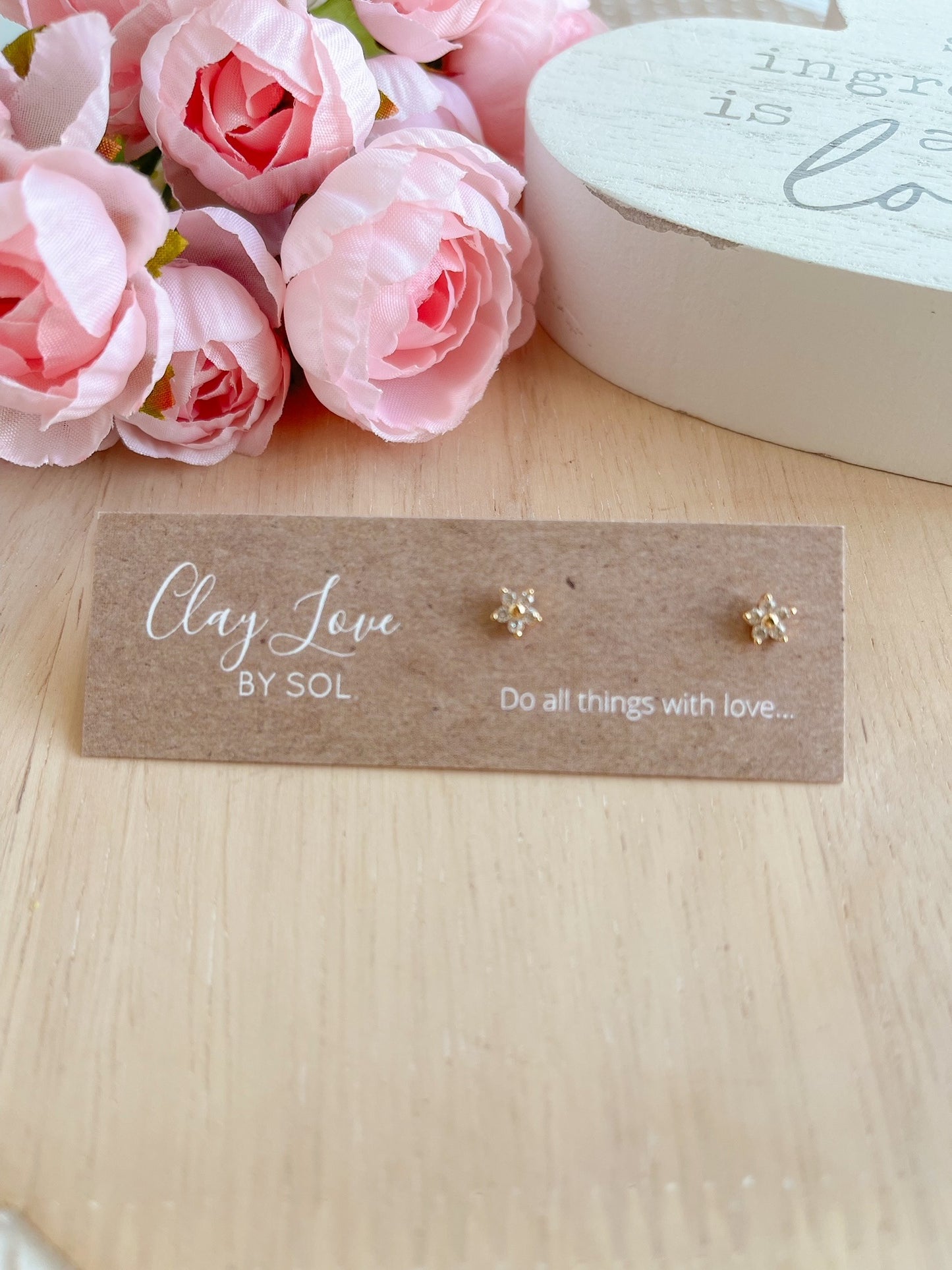 Gold-plated CZ pave Tiny Flower Studs