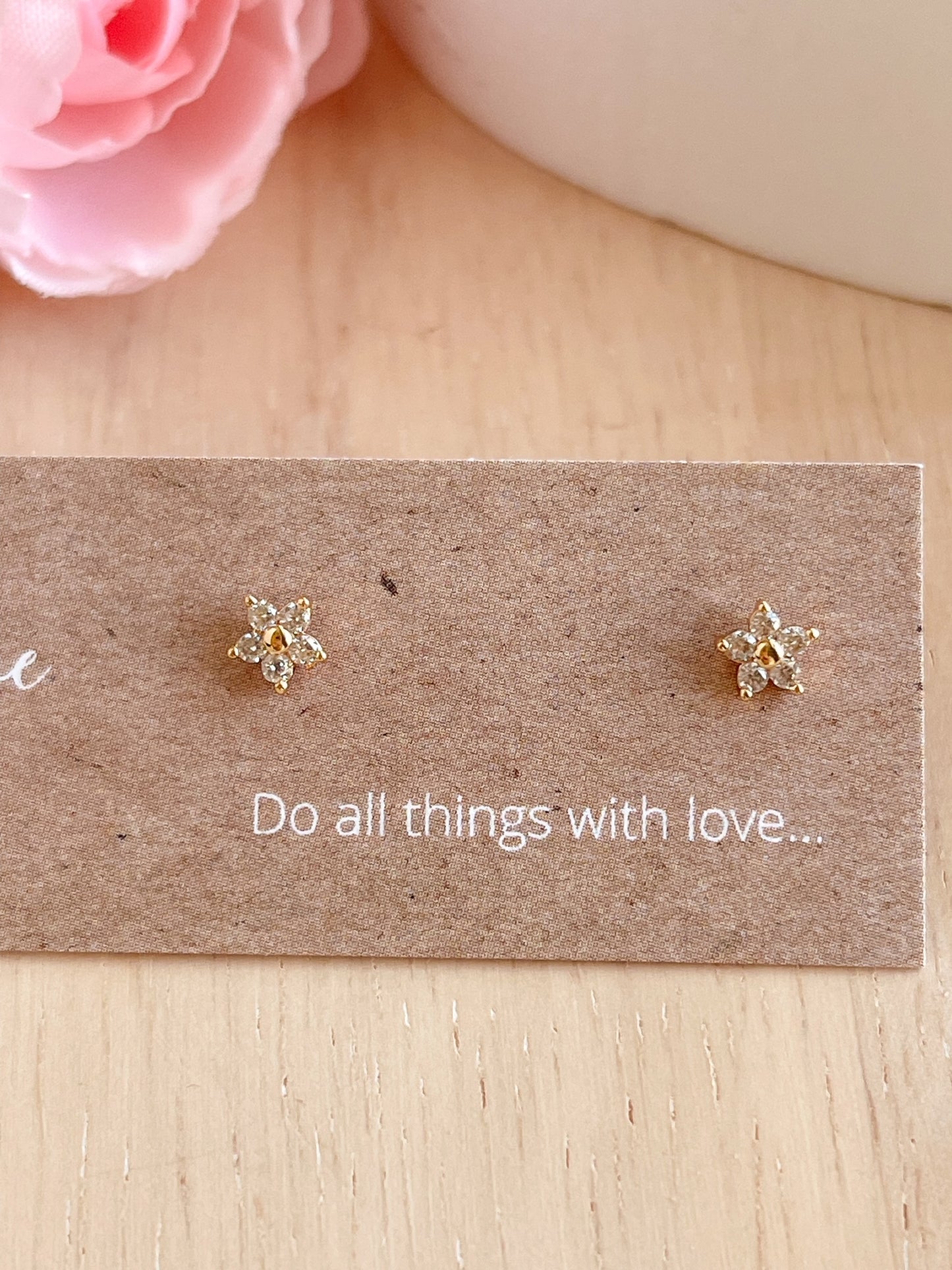 Gold-plated CZ pave Tiny Flower Studs