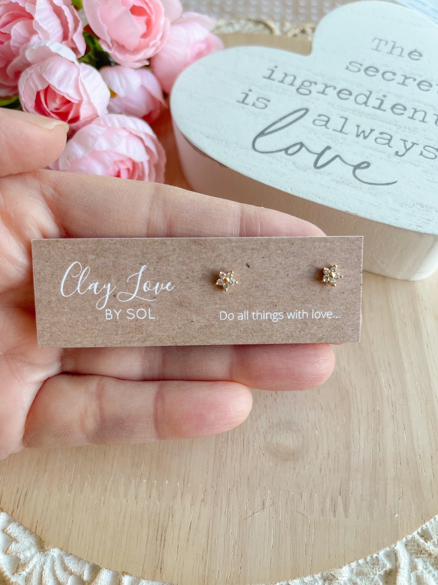 Gold-plated CZ pave Tiny Flower Studs