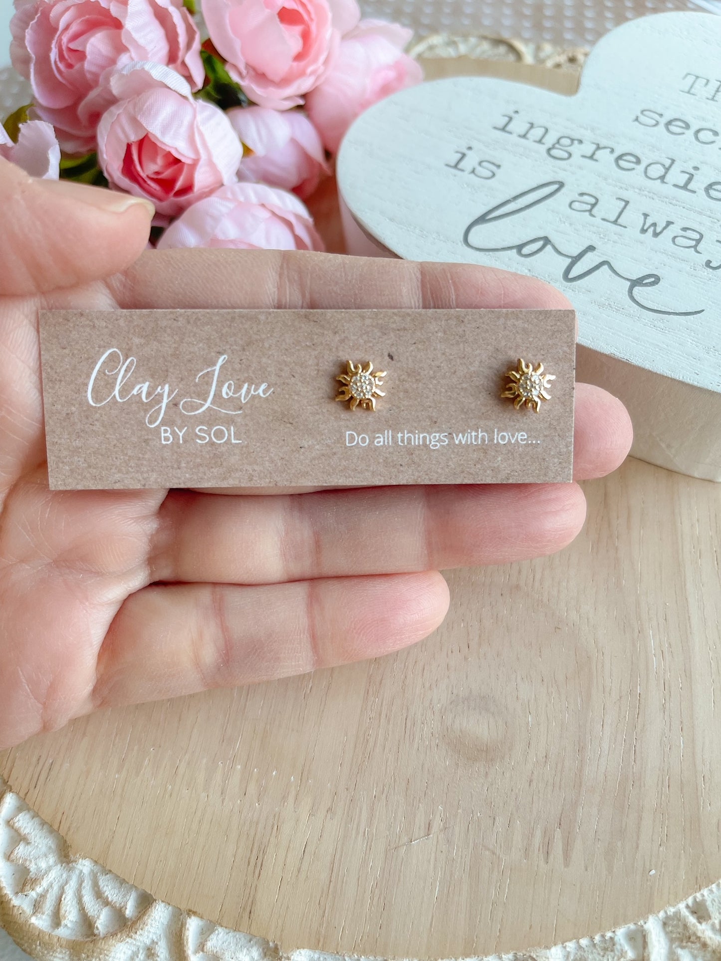 Gold-plated CZ pave Sunburst Studs