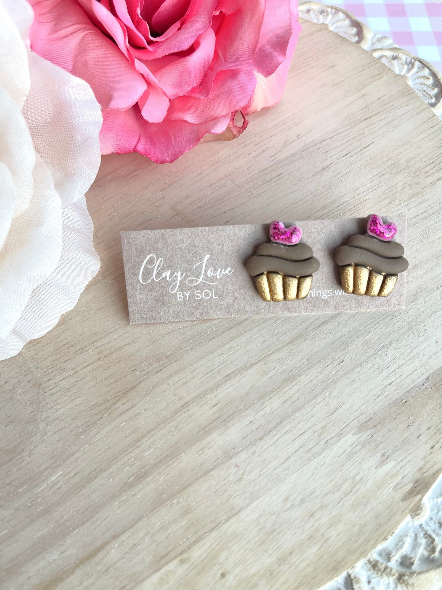 Valentine’s Day Collection-Cupcake Studs with Resined Heart Toppers