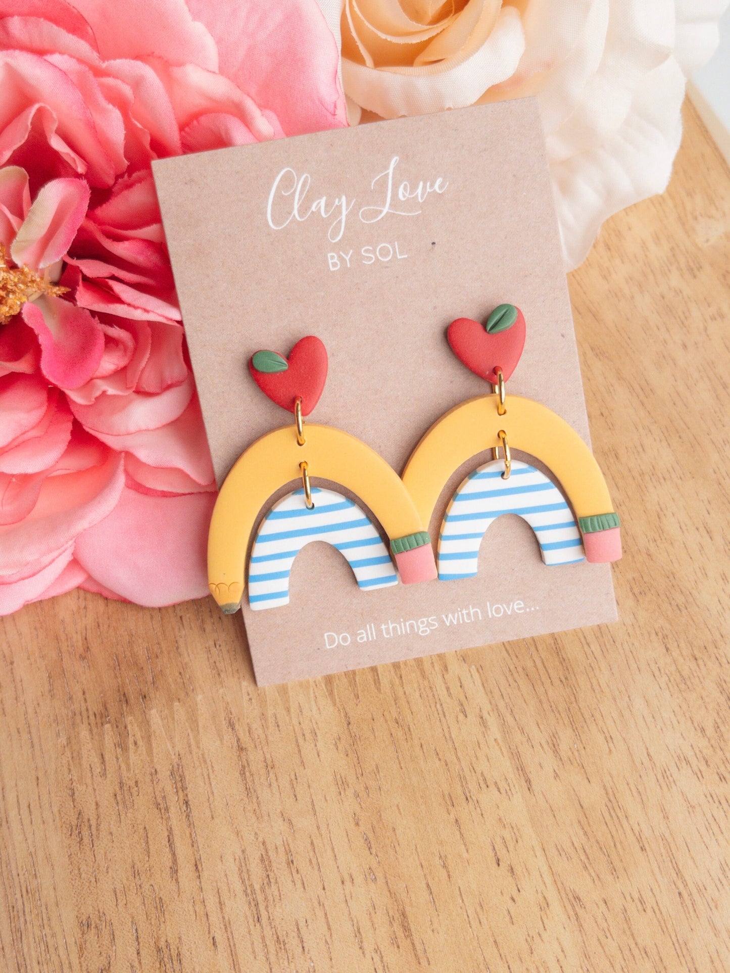 Pencil Rainbow Dangle Earrings, perfect for teachers or teacher gifts!