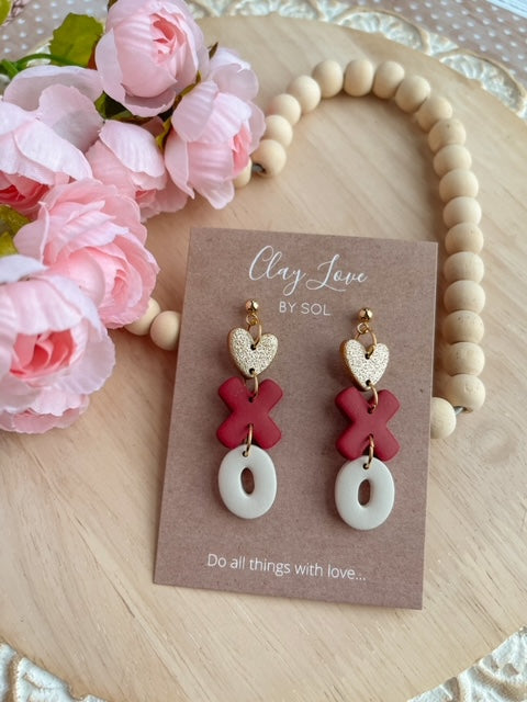 Wine Red Hugs and Kisses Dangle Earrings