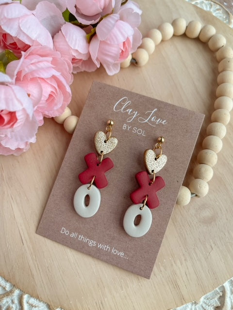 Wine Red Hugs and Kisses Dangle Earrings