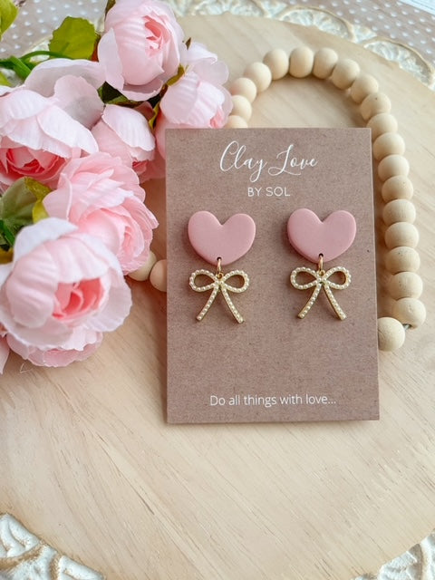 Heart with Pearly Bow Dangles