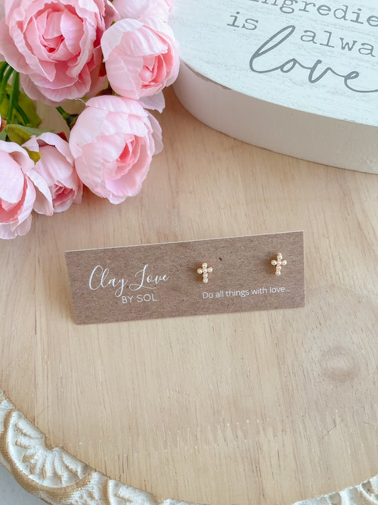 Gold-plated Pearl Cross Studs