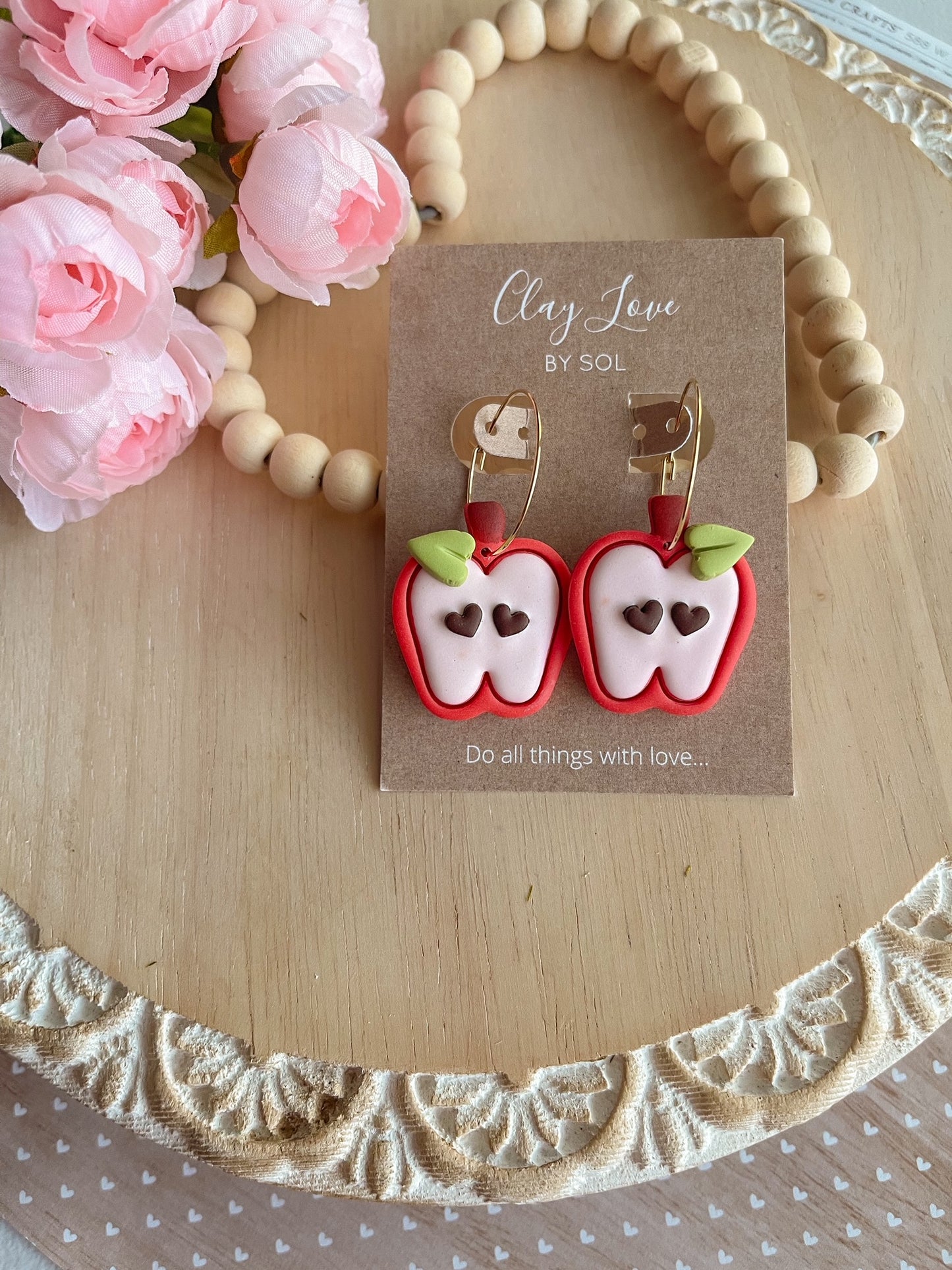 Heart Seed Apple Dangle Earrings