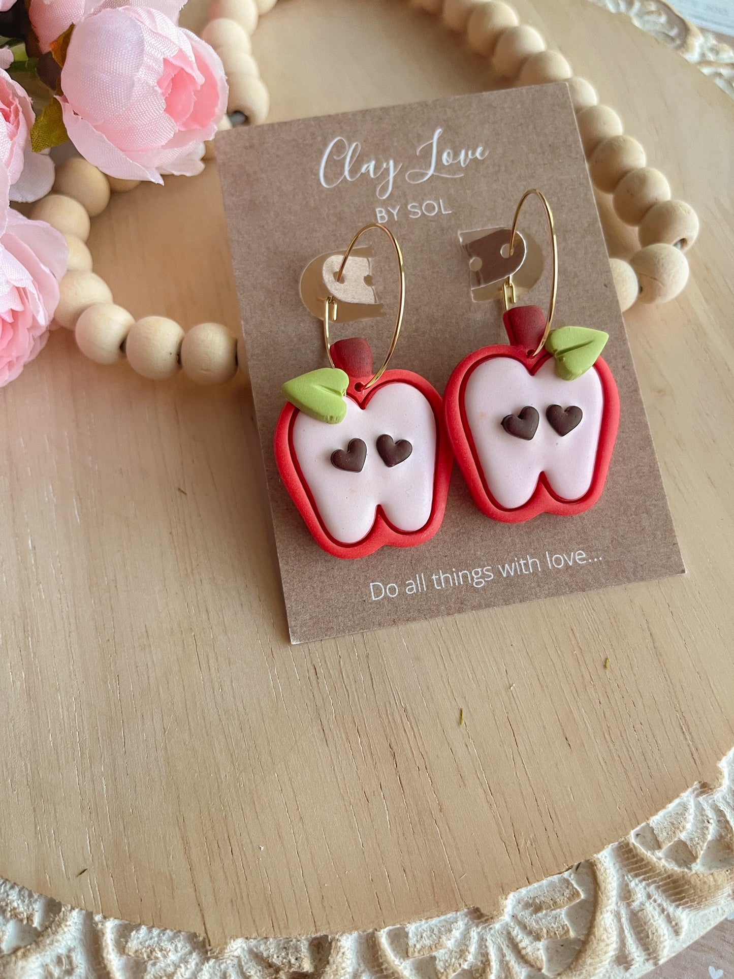 Heart Seed Apple Dangle Earrings