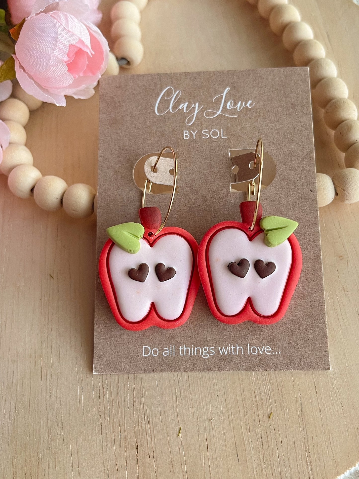 Heart Seed Apple Dangle Earrings