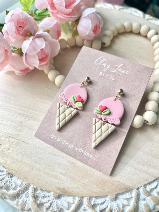 Ice Cream Cone Earrings- "Where Love Resides" Valentine's Day Collection