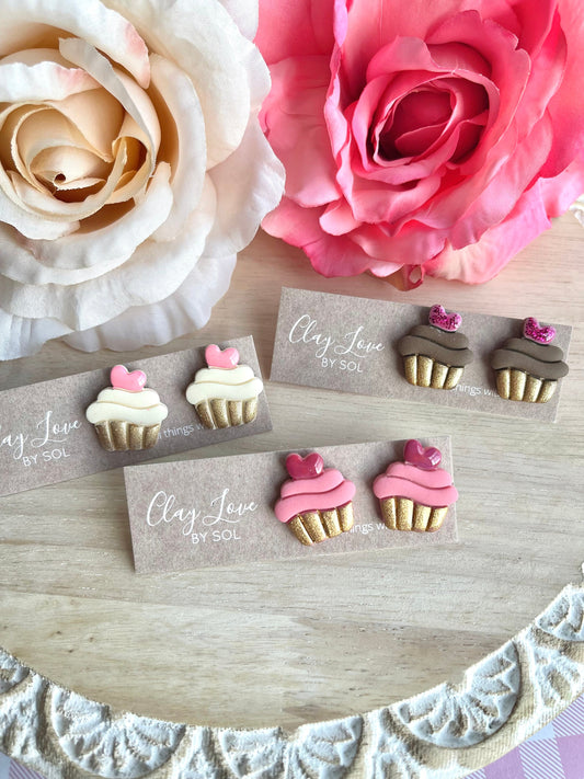 Valentine’s Day Collection-Cupcake Studs with Resined Heart Toppers